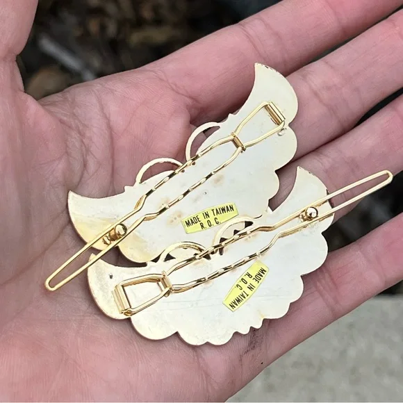Vintage Cloisonné Enamel Butterfly Hair Barrettes – Set of 2